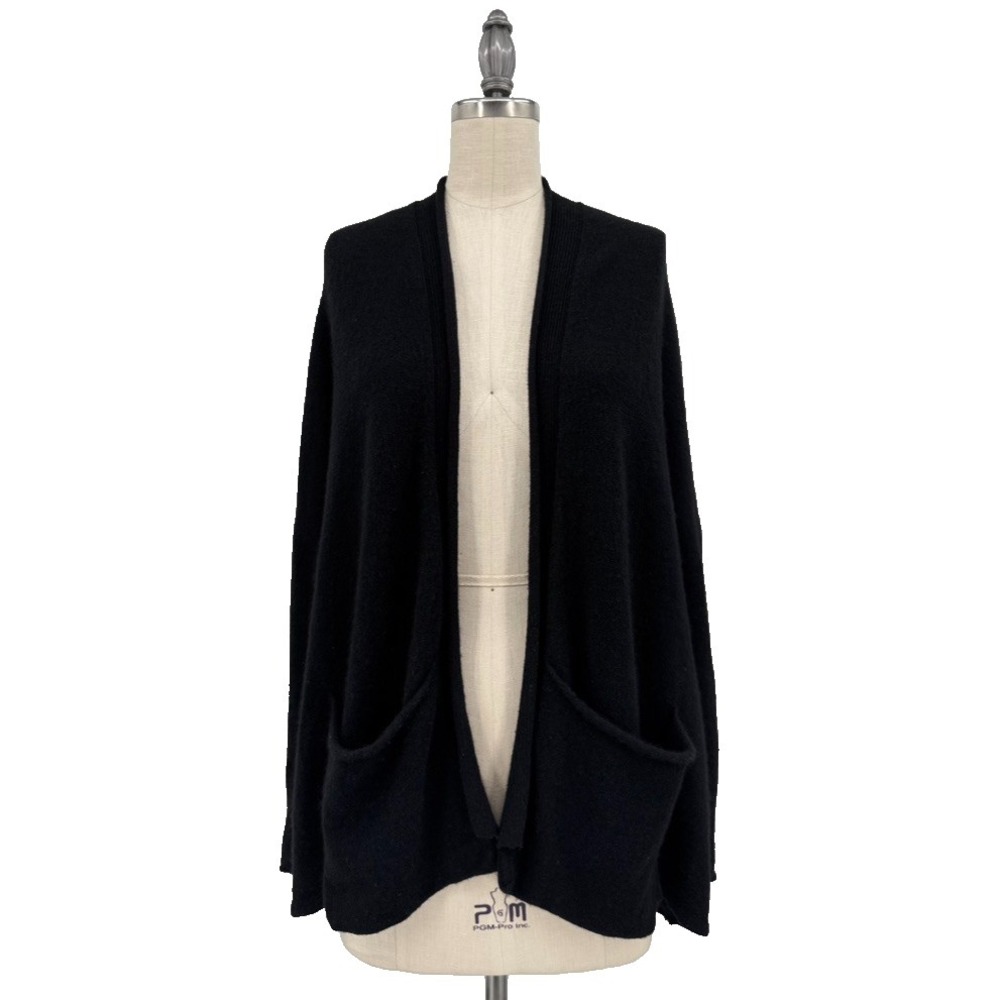 Inhabit Black Cashmere Cardigan M Sweater Soft Cozy Pockets Open Panels Back